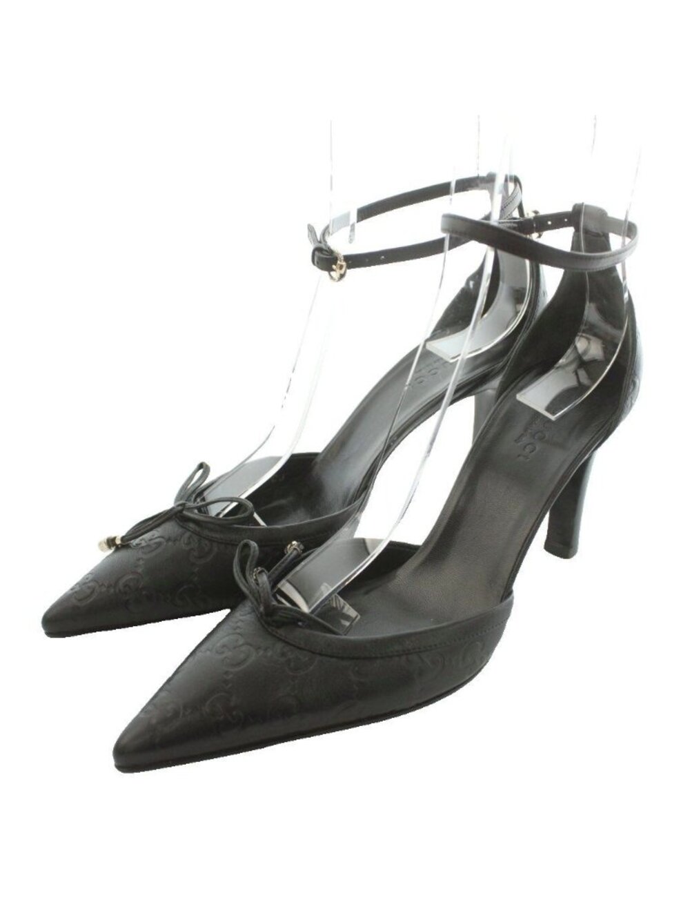 Gucci High Heels Pumps GG Pattern Ribbon Motif Ankle Strap Guccissima Leather